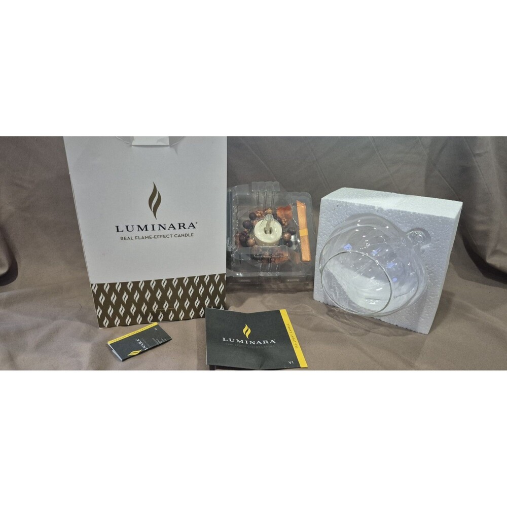 NOB Luminara Fall Glass Pumpkin Ornament Flameless Votive Candle w Remote & Box